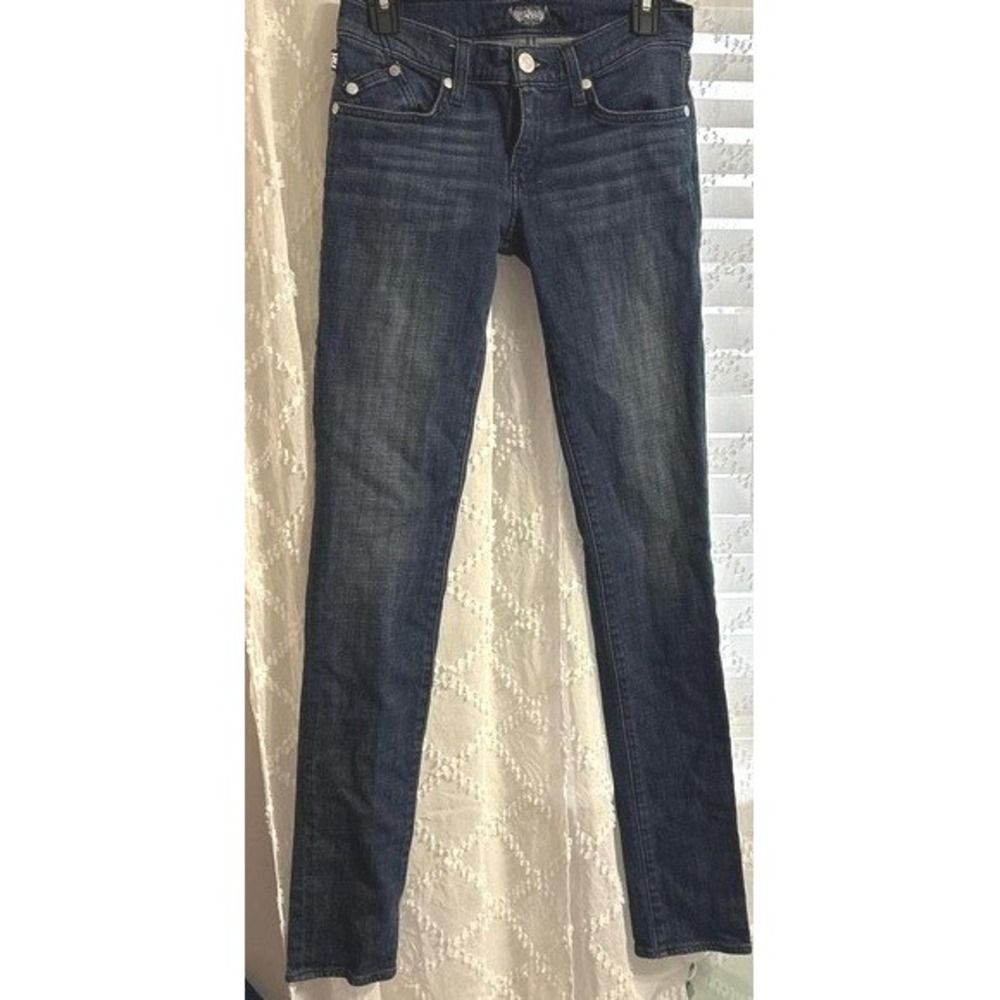 Rock & Republic Womens Skinny Jeans Blue Dark Wash Embroidered Back Pocket Logo